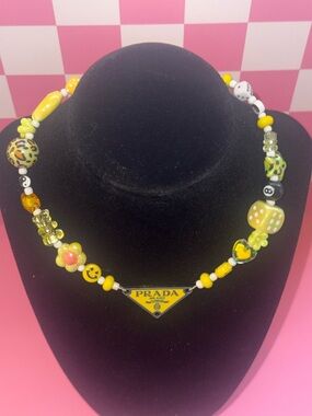 Handmade Yellow Beaded Charm Necklace